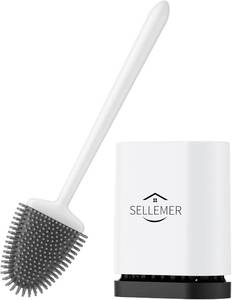 lot 8172 image: Sellemer Toilet Brush Set - Silicone Bristles, Compact, White