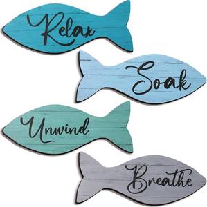 lot 8177 image: Geelin Wooden Fish Wall Decor Coastal Art for Bathroom Spa