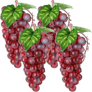 lot 8182 image: CLESDF Fake Red Grapes, 4 Bunches Lifelike for Decor Prop