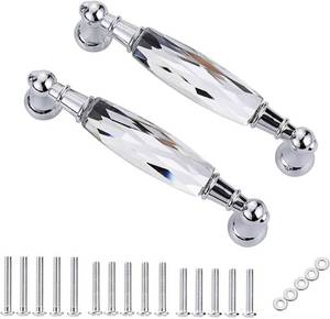 lot 8192 image: JUXYES 2 Pack Crystal Cabinet Pulls, Chrome Silver (3.75)