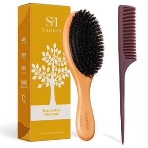 lot 8206 image: Boar Bristle Hair Brush, Slick Back 100% Boar, Plastic Comb