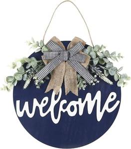 lot 8222 image: 2 pack Welcome Sign for Front Door Wood Hanging Decor (Black)