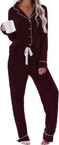 lot 8237 image: Size medium- Womens Pajamas Set Soft Sleepwear Button Shirt & Pants (DARK W