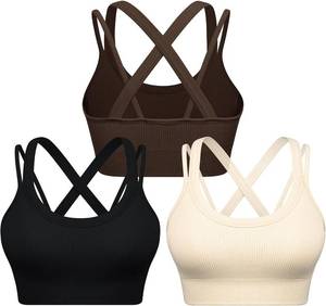 lot 8239 image: WANAYOU Ribbed Strappy Sports Bra High Support 3 Pack