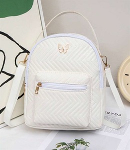 lot 8244 image: Mini Butterfly Quilted Backpack, Front Pocket Zipper Double School Bag