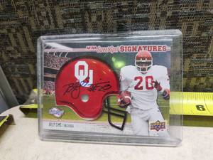 lot 105 image: 2010 NCAA Sweet Spot Billy Sims Oklahoma Signed Mini Helmet Card