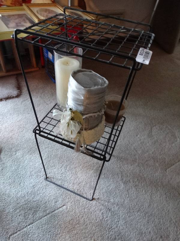 lot 8034 image: Plant stand with three candles