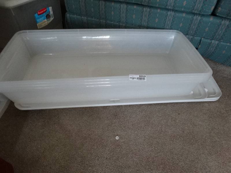 lot 8059 image: 3 Long plastic totes.