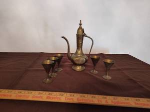 lot 341 image: Vintage Dollhouse Pitcher and Goblet Set Made in India.
