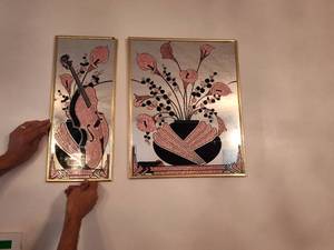 lot 385 image: Violin and Floral Wall ArtMirror.