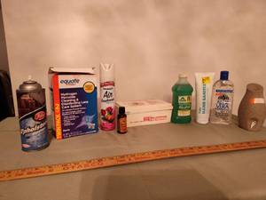 lot 608 image: Gauze Pads, Air Freshener, and more.