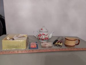 lot 614 image: Fondu Forks, Mug, Teapot, and more.