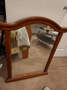 lot 676 image: Wood Framed Mirror.