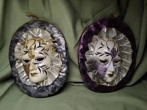 lot 685 image: (2) Hanging Porcelain Mask.