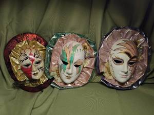 lot 687 image: (3) Hanging Porcelain Wall Mask.