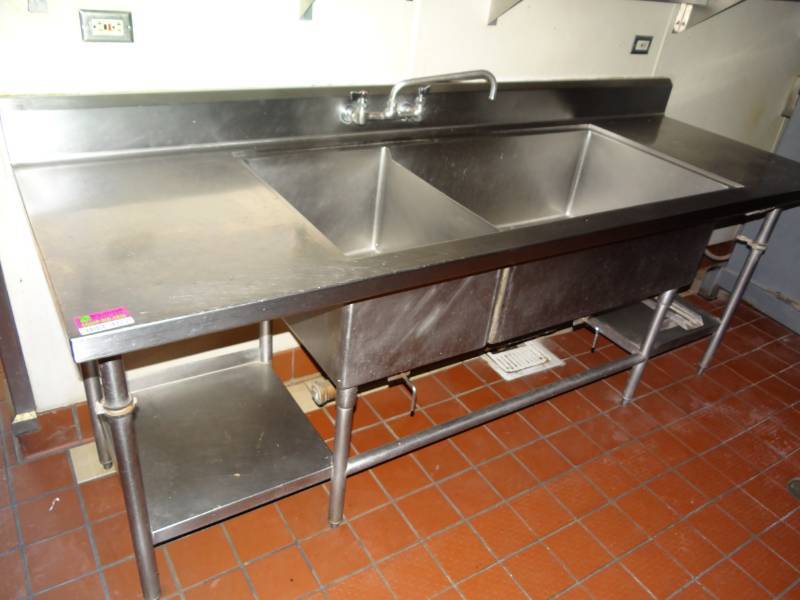 lot 4272 image: 8FT Stainless 2 Bay Deep Sink with Shelf Underneath