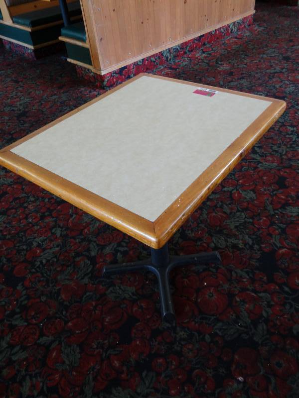 lot 4149 image: Single Table 24 X 28  Laminated Top with Single Metal Base