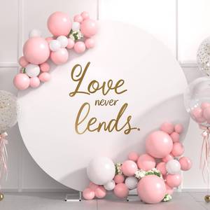 lot 1665 image: Minetom 6.6FT Round Metal Backdrop Stand with White Wedding Arch Cover Spandex, Gold Wedding Balloon Arch Backdrop Stand Round Arch Frame for Birthday Party Baby Shower Graduation Ceremony Decoration - Retail $40