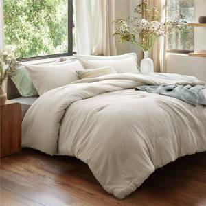 lot 1667 image: Bedsure Queen Size Comforter Set, Beige Soft Prewashed Bedding for All Seasons, 3 Pieces GentleSoft Warm Down Alternative Bed Set, 1 Lightweight Comforter (90x90) and 2 Pillowcases (20x26) - Retail $46