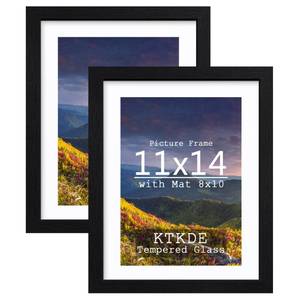 lot 1673 image: KTKDE 11x14 Picture frame Set of 2,Poster Frame Black Woodgrain 8x10 mat or 11x14 Without Mat, Tempered Glass,Vertical &amp Horizontal Wall Hanging &amp Art Prints for home Friends Wedding best gift - Retail $20
