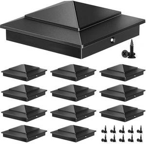lot 1692 image: Toscoco 12-Pack Aluminium Pyramid Post Caps for 6 x 6 (Actual 5.5 x 5.5) Wood Post Cedar Fence Deck Corridors Mailbox Posts End, Waterproof Fence Post Cap Cover with Screws, Black - Retail $86
