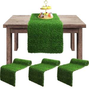 lot 1704 image: 3 Pieces Artificial Grass Table Runners Synthetic Green Carpet Tablecloth Tabletop Decoration for Spring Fall Summer Holiday, Baby Shower, Birthday, Wedding, Banquet (3, 14 x 72 Inch) - Retail $43