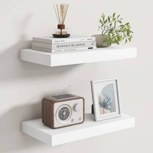 lot 1705 image: Floating Shelves for Wall, Real Wood Floating Shelf Set of 2, 8 Inch Deep Floating Shelves, Rustic Wood Wall Shelf for Home Decor, Deep Storage Shelves for Bathroom, Kitchen, 16W x 8D, White Color - Retail $37