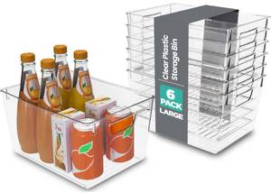 lot 1708 image: Utopia Kitchen Clear Organizer or Storage Bins - 6 Pack Pantry Organizers and Storage Bins - Large Clear Storage Containers for Organizing Fridge, Kitchen Organization - Retail $24