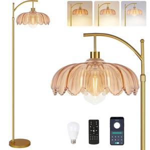 lot 1718 image: QIYIZM Boho Floor Lamp for Living Room Bedroom with Remote Rattan Standing Lamp Dimmable Arc Black Farmhouse Wicker Bamboo Lamp Shade Floor Light Adjustable Tall Lamp Industrial Floor Lamps Bohemian - Retail $70