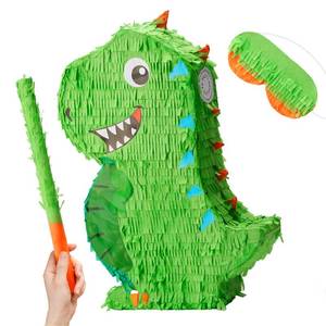 lot 1723 image: Dinosaur Pinata with Plastic Bat and Paper Blindfold (15.5H X 10.5W X 3D), Cinco De Mayo Party, Dinosaur Animal Theme Parties Decorations, Indoor or Outdoor fiesta - Retail $25