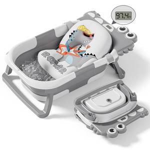 lot 1738 image: Collapsible Baby Bathtub for Newborn, Foldable Baby Bath Tub with Thermometer & Soft Floating Cushion & Drain Hole, Portable Travel Infant Bath Tubs for Newborns to Toddlers 0-36 Months Boys, Grey - Retail $50