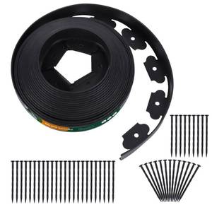 lot 1739 image: 2 Inch Tall No Dig Durable Garden Landscape Edging Kit, Black Plastic Lawn Border with 48pcs Anchoring Spikes for Landscaping, Flower Gardens, Lawn (40FT48pcs Anchoring Spikes) - Retail $30