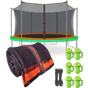lot 1742 image: A 14Ft Trampoline Net Replacement with 6 Enclosure Pole Caps, Trampoline Replacement Enclosure Net Round Safty UV-Resistant Weather-Resitant Breathable Durable(Not Include Poles) - Retail $70
