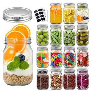 lot 1747 image: Accguan 16oz Glass Mason Jars with Regular Airtight Lids, Clear Glass Jars Ideal for Canning, Pickling, Meal Prep, Jam, Honey, DIY ShowerWedding Favors, Labels & Pen Included,Pint Canning Jars 16pack - Retail $26