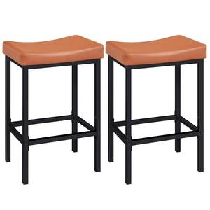 lot 1748 image: HOOBRO Bar Stools, Set of 2 Bar Chairs, Counter Height Stools, Saddle Barstools with Curved Surface, 24.8 Inches, 2.4 Thick Upholstery, for Kitchen, Dining Room, Cafe Orange-Brown and Black CB10BY01 - Retail $64