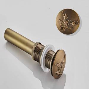 lot 2007 image: Engraved Antique Brass Pop Up Bathroom Sink Drain Strainer Stopper no Overflow Hole Kitchen Basin Sink Bottle Trap Drainer - Retail $36