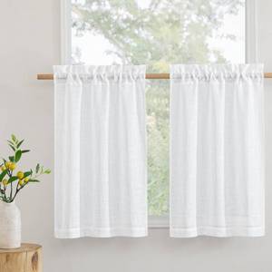lot 2020 image: RYB HOME Cafe Curtains 24 inches Length, Linen Sheer Short Curtains for Small Window, Half Privacy Light Filetring Tier Valance for Kitchen Bathroom Window Over Sink, W 26 x L 24, White, 2 Panels Set - Retail $12