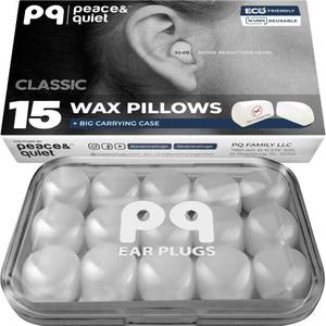 lot 2023 image: Peace&Quiet PQ Wax Ear Plugs for Sleeping, Swimming - 15 Soft Noise Cancelling Silicone Gel Wax Earplugs for Sleep and Swimmers, Ear Protection with Sound Blocking Level of 32 Db, (15-Pillows) - Retail $12