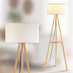 lot 2024 image: Baobab Tree Park Wood Tripod Floor Lamp with Shelf & 3 Color Temparature LED Bulb, Modern Nordic Wooden Standing Floor lamp Linen Shade for Living Room, Bedroom, Office, ETL ListedNatural Wood Color - Retail $44