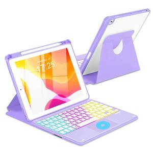 lot 2052 image: MePadKey Touchpad Keyboard Case for iPad 9th 8th7th Generation 10.2 inch, 360 Degree Rotation Cover with Rainbow Backlit Wireless Detachable Keypad for iPad Pro 10.5Air 3rd Gen (Purple) - Retail $31