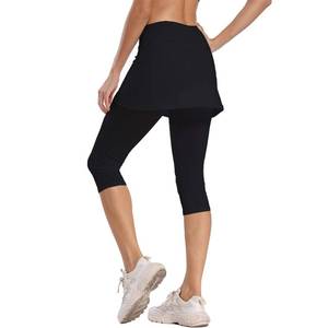 lot 2066 image: Ibeauti Womens UPF 50 Yoga Skirted Capri Leggings Golf Tennis Pants with Skirt for Running Workout Active (Black, X-Large) - Retail $27