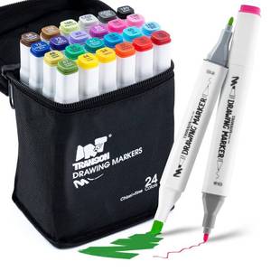 lot 2067 image: TRANSON Alcohol Markers for Drawing Coloring 24 Colors Dual-tip Fine and Chisel Tips - Retail $10