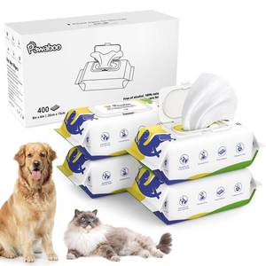 lot 2070 image: Pawaboo 400 Dog Wipes for Paws and Butt Ears Eyes  Organic Pet Wipes for Dogs  Unscented Hypoallergenic Dog Wipes Cleaning Deodorizing  Extra Thick Paw Wipes for Dogs Cats Pets - Retail $28
