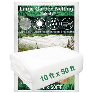 lot 2073 image: Rohuis Garden Netting Pest Barrier, 10 ft x 50 ft Ultra Fine Mesh Mosquito Cicada Bird Bug Net for Raised Garden Bed Greenhouse, Plant Row Cover for Protect Vegetables Fruits Flowers Trees from Insect - Retail $22