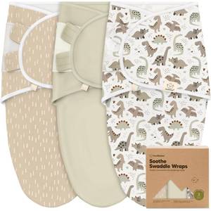 lot 2081 image: 3-Pack Organic Baby Swaddle Sleep Sacks - Swaddles for Newborns, Infant 0-3 Months, Baby Girls, Boys, Soft & Snug Newborn Sleep Sack, Nursery Swaddling Blankets (Dino Ridge) - Retail $26