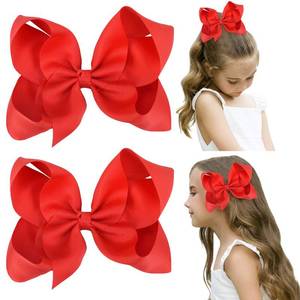 lot 2082 image: DEEKA 2 PCS 6 Big Hand-made Grosgrain Ribbon Solid Color Hair Bows Alligator Clips Hair Accessories for Little Teen Toddler Girls Kids Set of 2 -Red - Retail $6