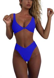 lot 2102 image: geluboao Thong Bikinis Swimsuit for Women Two Pieces High Wasited Thong Bikini Push Up Bathing Suit Royal Blue XL - Retail $31