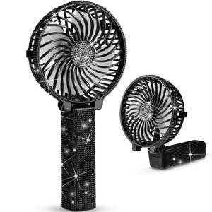 lot 2106 image: Mudder Rhinestone Handheld Fan Crystal Bling Mini Personal Fan Glitter Bedazzled Portable USB Rechargeable & Battery Operated for Girls Women Outdoor Travel Indoor Makeup Office(Black,Foldable) - Retail $21