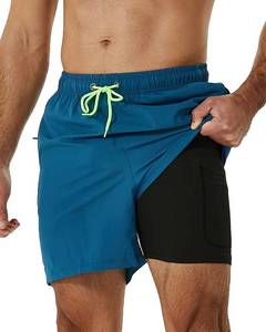 lot 2117 image: SILKWORLD Mens Swimming Trunks with Compression Liner 2 in 1 Quick-Dry Bathing Suits with Zipper Pockets Blue XL - Retail $27
