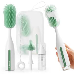 lot 2122 image: Momcozy Bottle Brush Kit Pro, Innovative Push-Press Design for Deep Cleaning - Bottle Cleaner Brush for BottleBreast PumpsNipple - Clog-Free Brush & Foam-Generating Design for Better Cleaning, Green - Retail $20